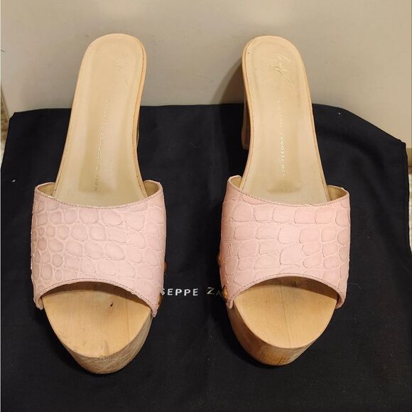 Giuseppe Zanotti Pink Croc-Embossed Leather Open Toe Clogs Sz.9/39 Ret.$595 - Picture 2 of 12